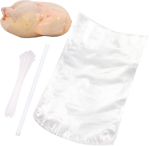 Sacs thermorétractables transparents pour volaille, sans BPA, avec attaches zippées et paille en Silicone pour emballer les poulets et les lapins