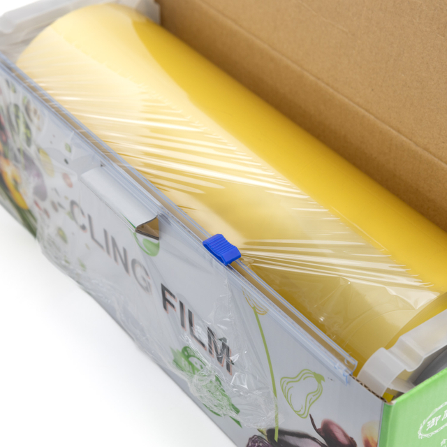 Film alimentaire PVC de qualité alimentaire, taille personnalisable, boîte de couleur avec impression et glissière de découpe