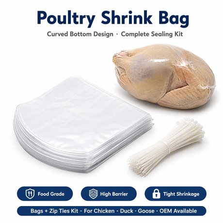 Sacs d'emballage rétractables pour poulet, impression personnalisée, sac rétractable sous vide pour l'emballage du poulet congelé