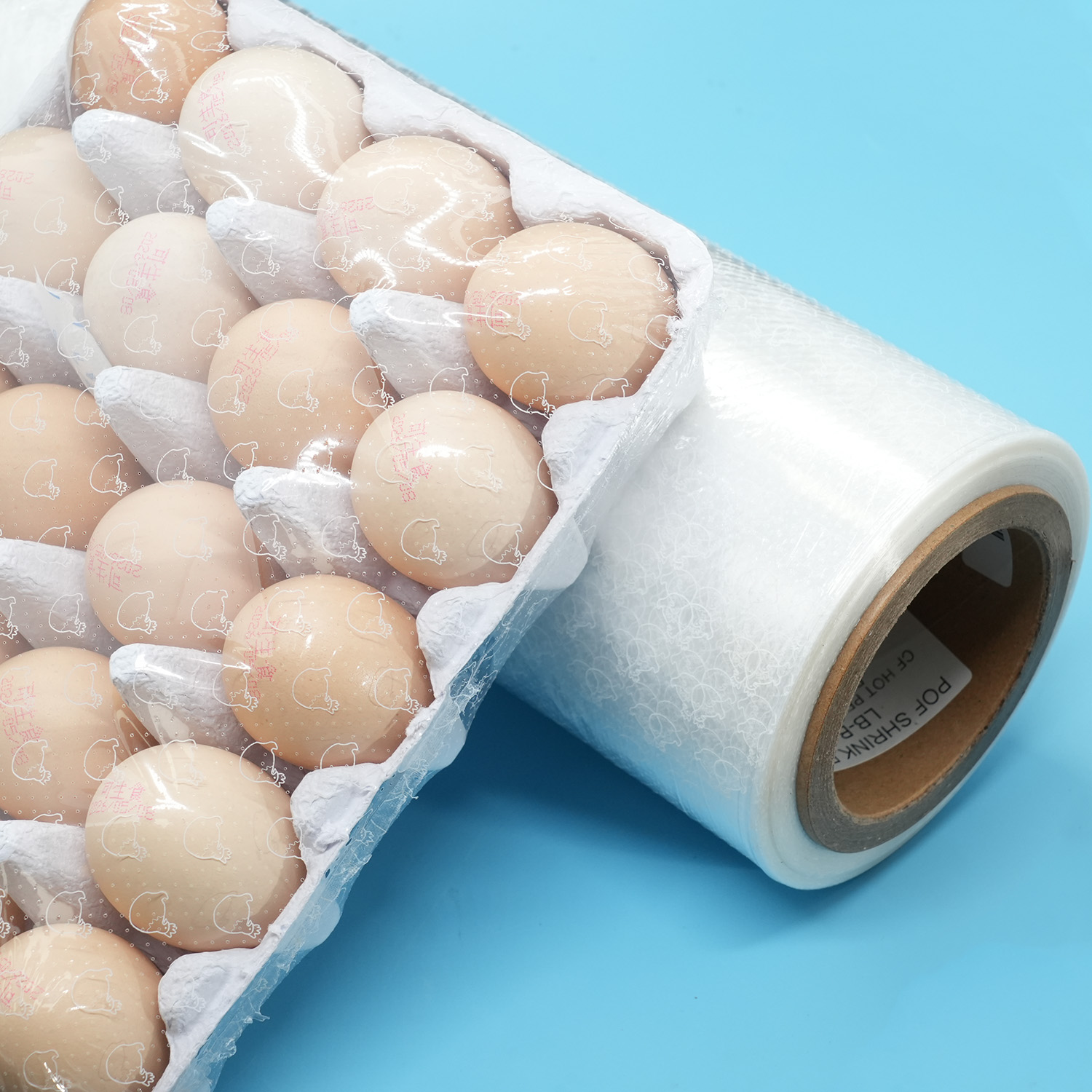 Film thermorétractable POF microperforé, film rétractable à perforation chaude de qualité alimentaire pour l'emballage de plateaux à œufs