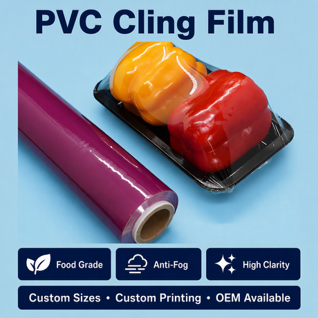 Rouleau géant de film étirable de film étirable de nourriture de PVC d'anti brouillard mou de couleur pourpre pour l'emballage alimentaire
